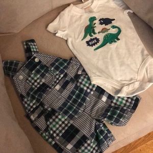 NWT Overalls with Dinosaur Onesie!
